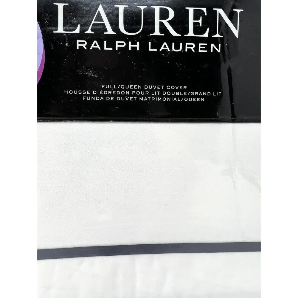 Ralph Lauren Spencer Border Sateen Full/Queen Duvet Cover NAVY White Blue NIP